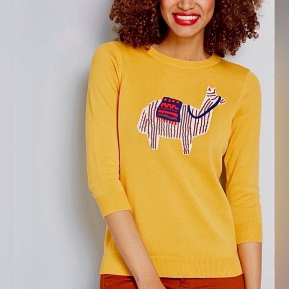 ModCloth Llama Sweater Yellow Sz Small - Picture 1 of 6